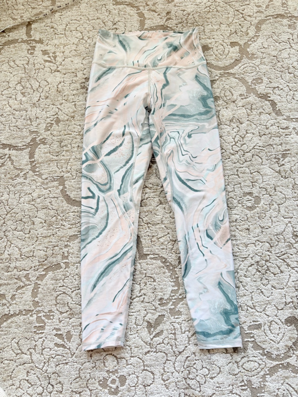 savvi Marble-Print Leggings in Mint & Blush
